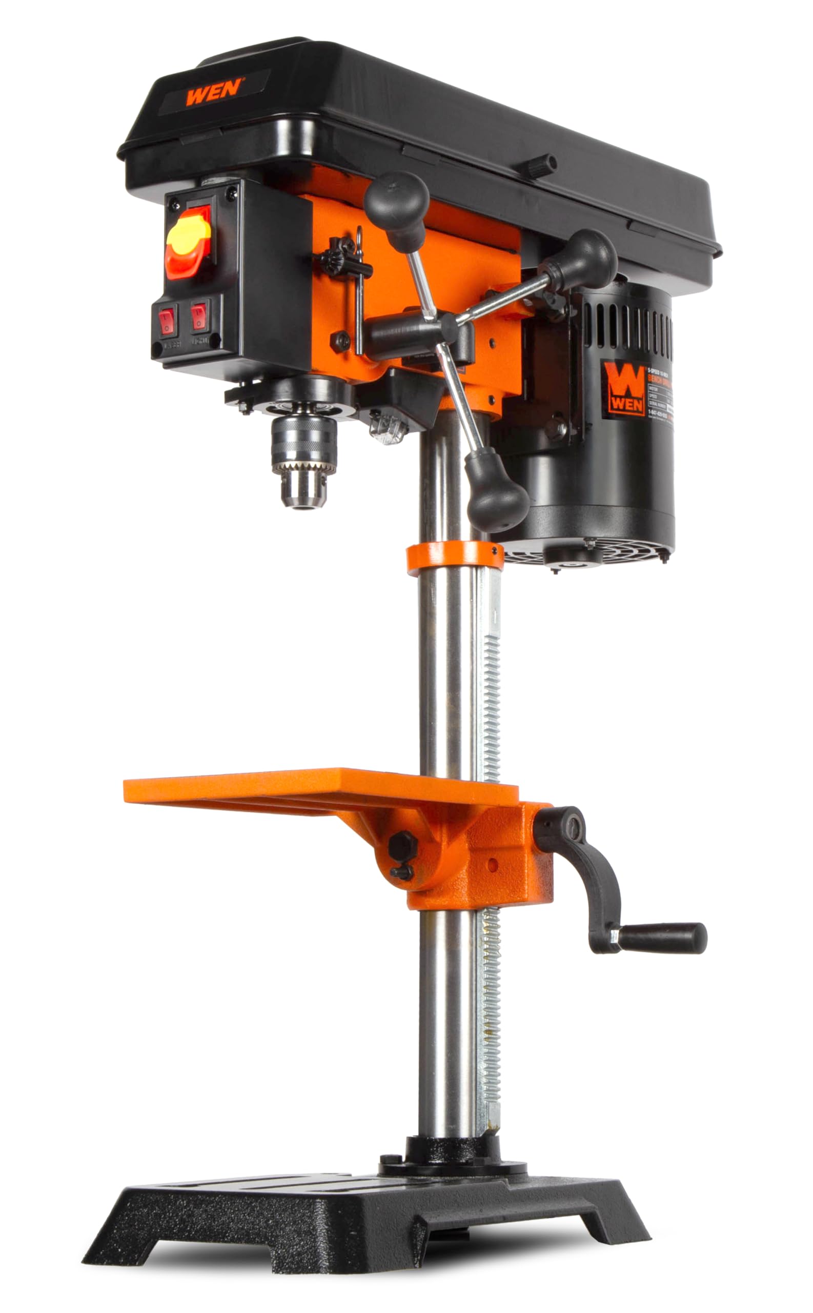 WEN 10-Inch Benchtop Drill Press, Chuck Key Storage, Laser Guide